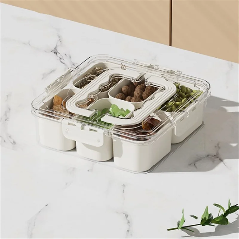 Snack Box Container Divided Serving Tray with Lid and Handle Snack Organizer (BPA Free, No FDA) - 6 Grid / Double Handle