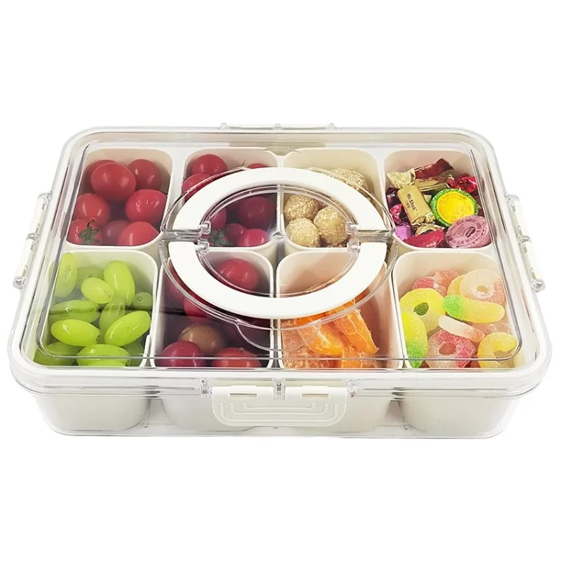 Snack Box Container Divided Serving Tray with Lid and Handle Snack Organizer (BPA Free, No FDA) - 6 Grid / Double Handle