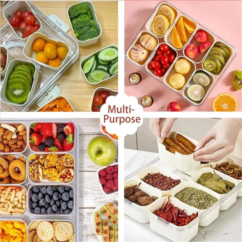 Snack Box Container Divided Serving Tray with Lid and Handle Snack Organizer (BPA Free, No FDA) - 6 Grid / Double Handle