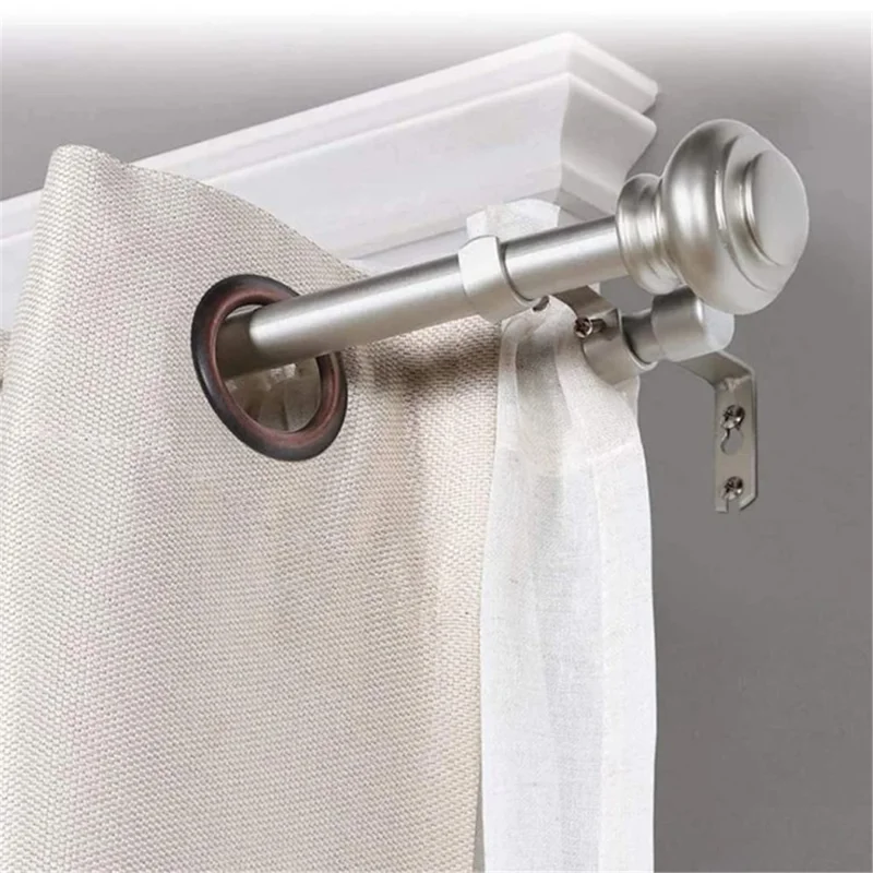 3Pcs Curtain Double Rod Holder Base Integrated Support Rack Curtain Rod Iron Bracket - Silver