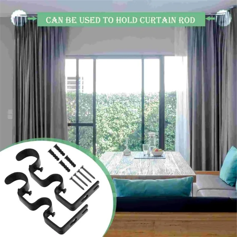 3Pcs Curtain Double Rod Holder Base Integrated Support Rack Curtain Rod Iron Bracket - Silver