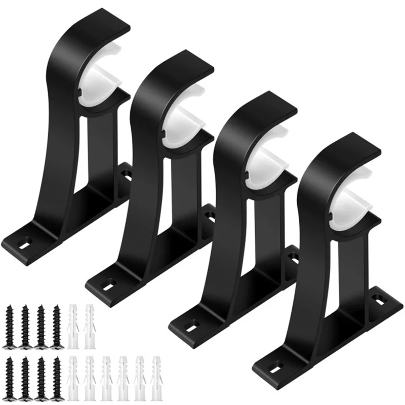 4Pcs Aluminum Alloy Curtain Single Rod Bracket Roman Rod Base Support Rack - Black