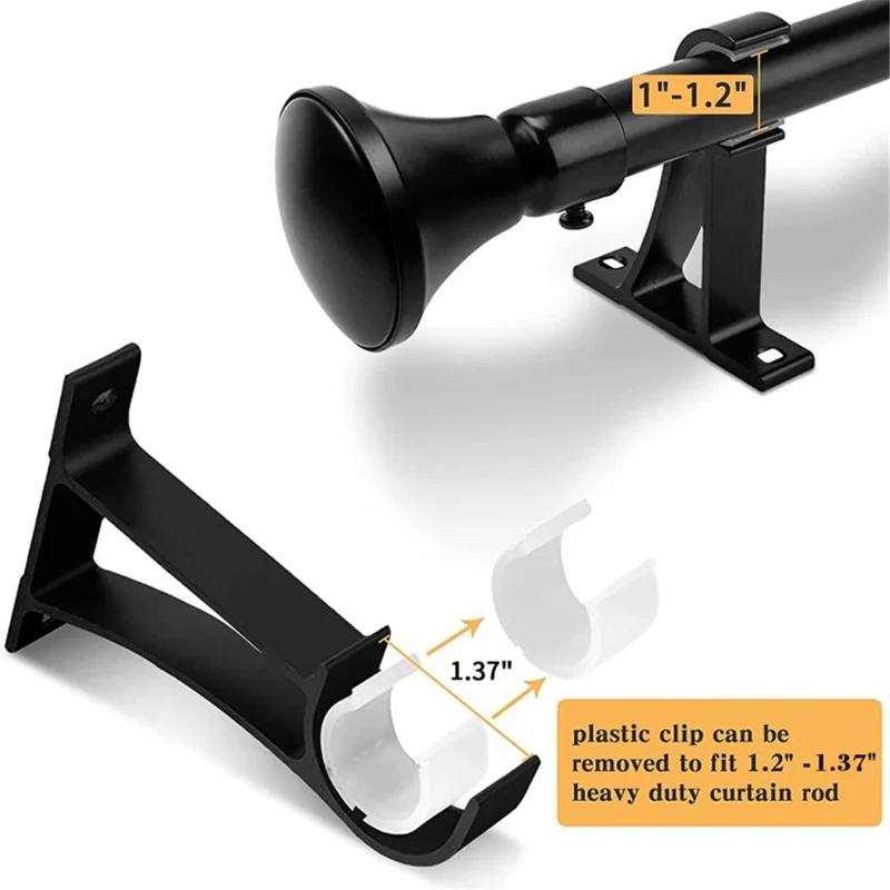 4Pcs Aluminum Alloy Curtain Single Rod Bracket Roman Rod Base Support Rack - Black