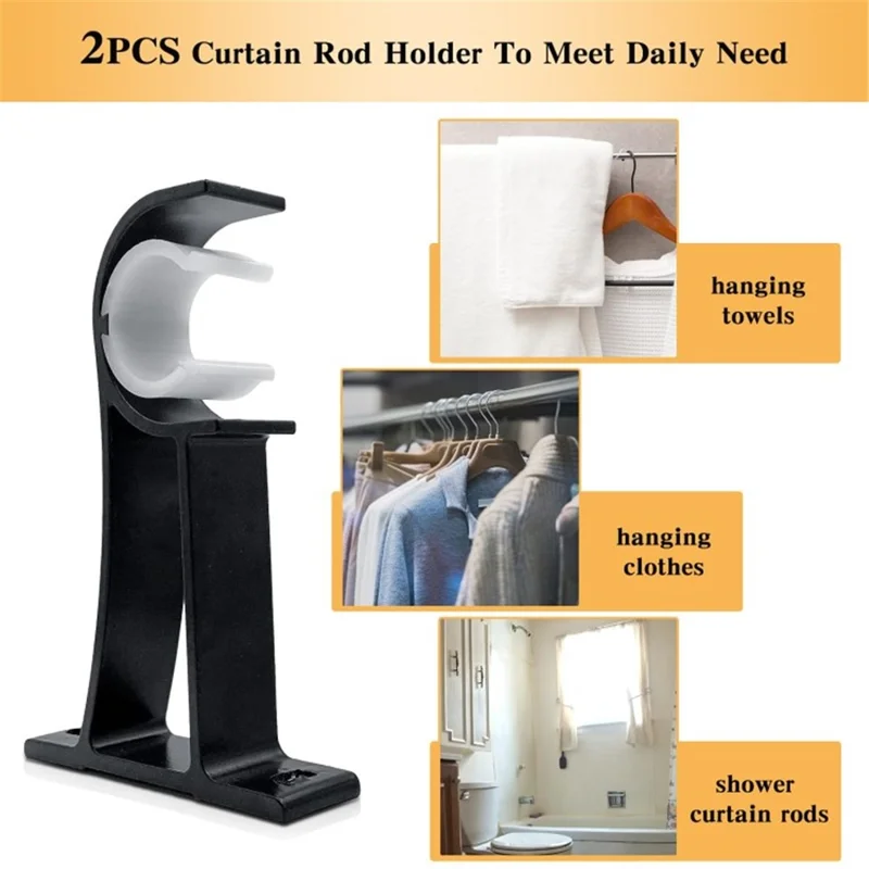 4Pcs Aluminum Alloy Curtain Single Rod Bracket Roman Rod Base Support Rack - Black