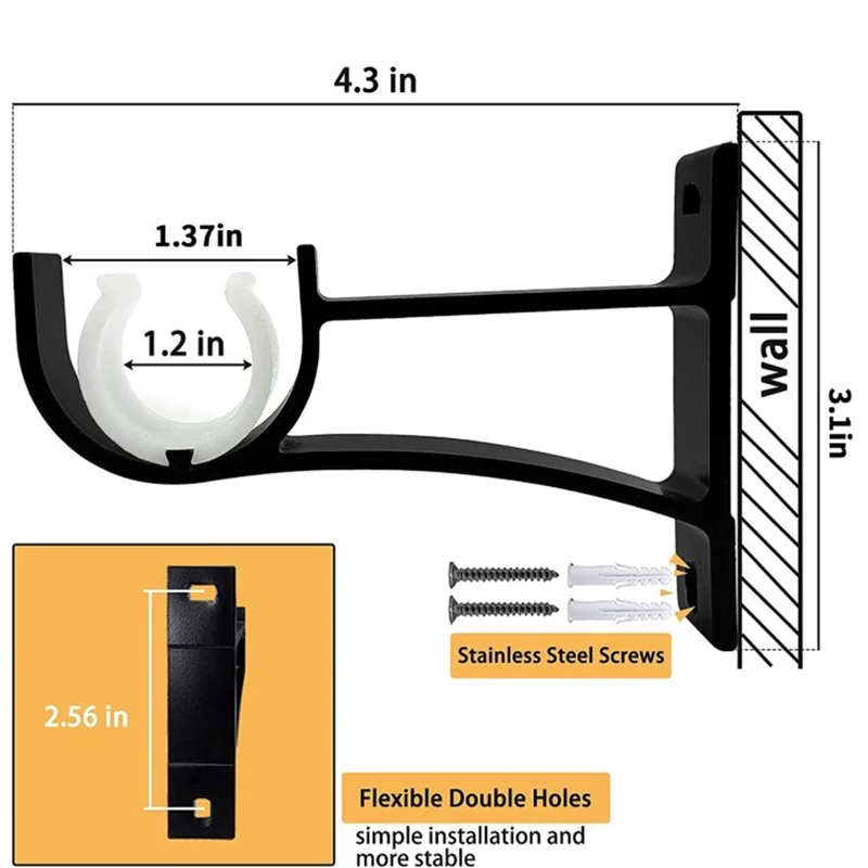 4Pcs Aluminum Alloy Curtain Single Rod Bracket Roman Rod Base Support Rack - Black