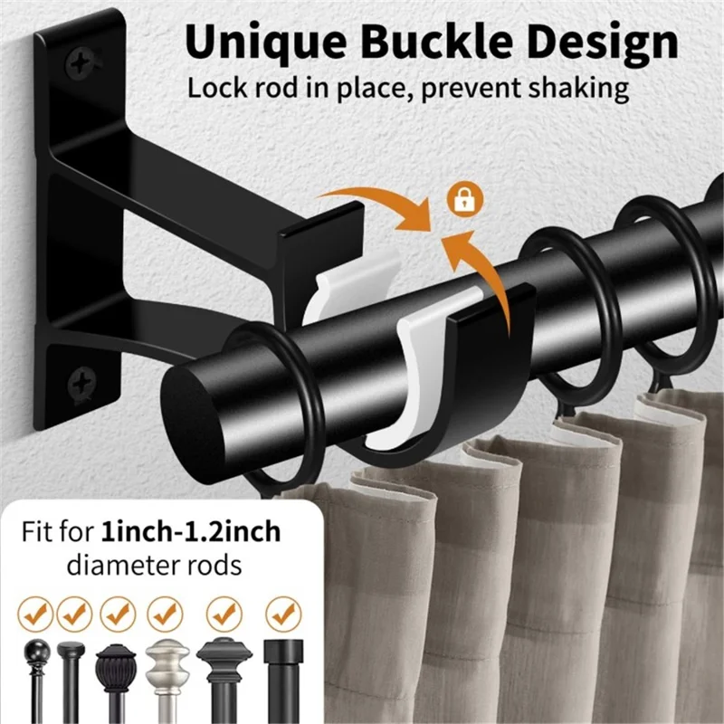 4Pcs Aluminum Alloy Curtain Single Rod Bracket Roman Rod Base Support Rack - Black