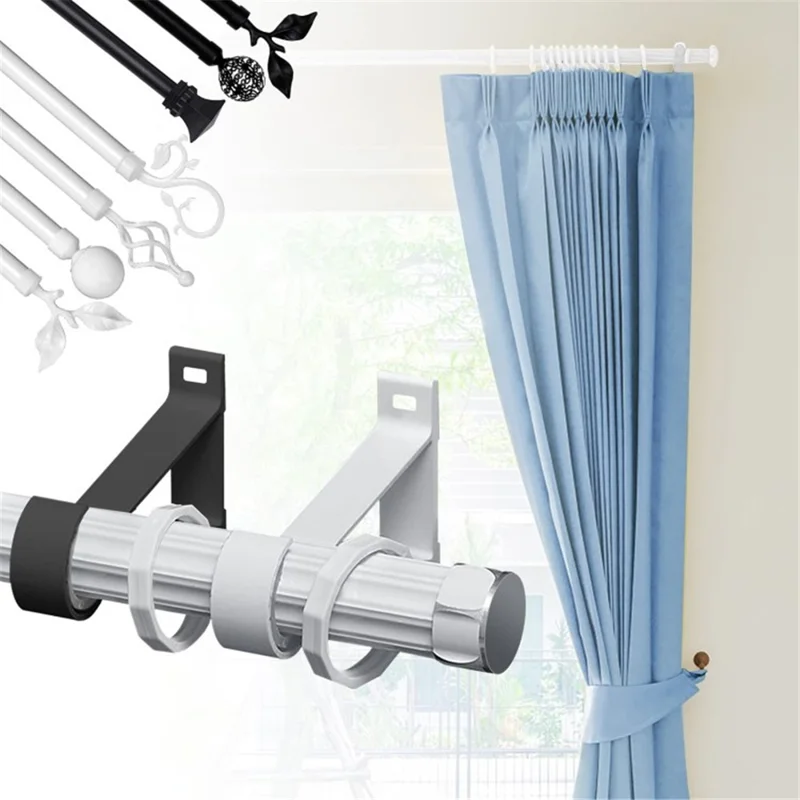 4Pcs Aluminum Alloy Curtain Single Rod Bracket Roman Rod Base Support Rack - Black