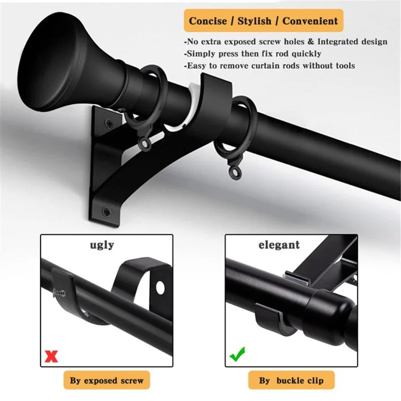 4Pcs Aluminum Alloy Curtain Single Rod Bracket Roman Rod Base Support Rack - Black