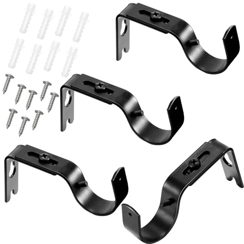 4Pcs Retractable Curtain Rod Holder Fixing Bracket Single Roman Rod Base Support Rack - Black