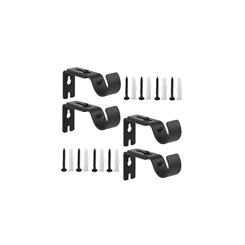 4Pcs Retractable Curtain Rod Holder Fixing Bracket Single Roman Rod Base Support Rack - Black