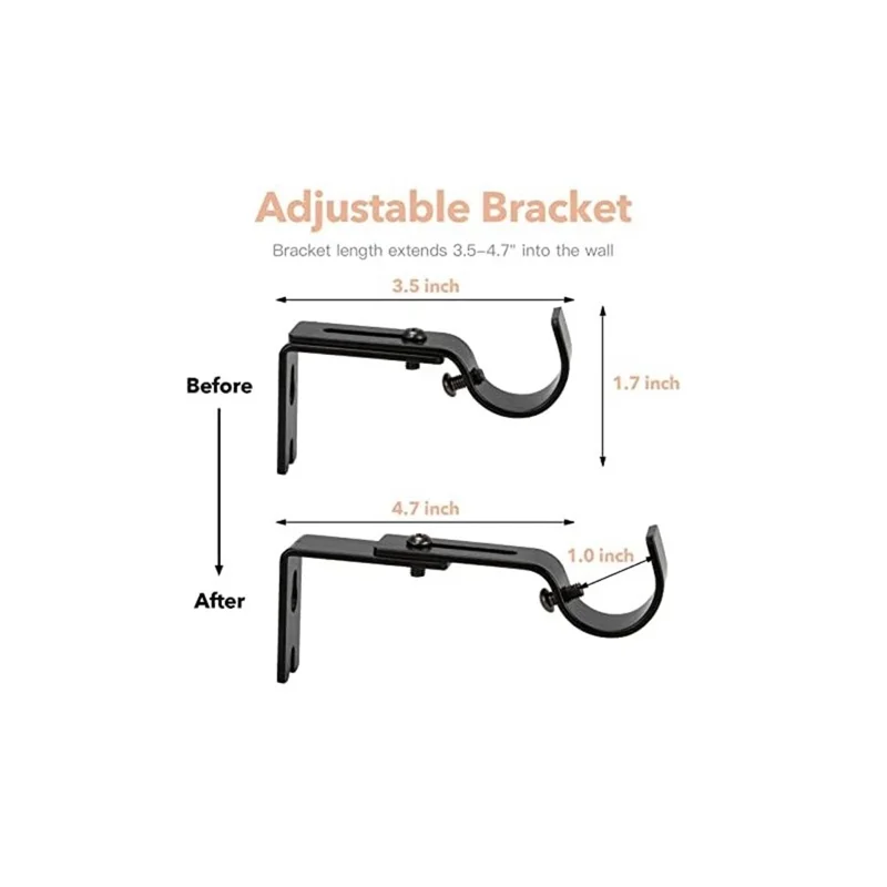 4Pcs Retractable Curtain Rod Holder Fixing Bracket Single Roman Rod Base Support Rack - Black