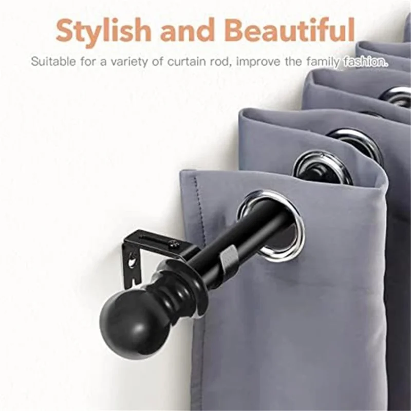 4Pcs Retractable Curtain Rod Holder Fixing Bracket Single Roman Rod Base Support Rack - Black