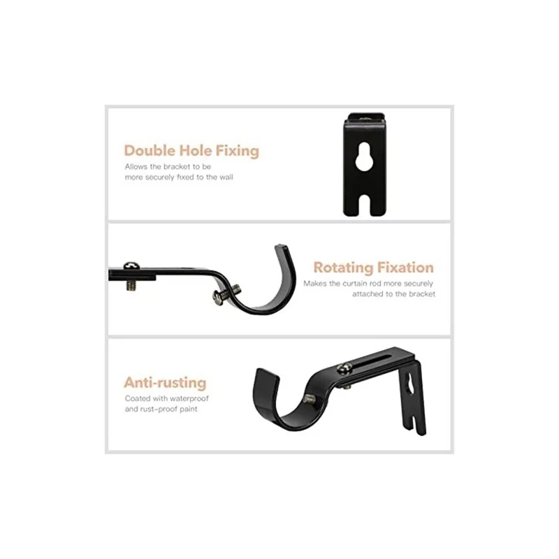 4Pcs Retractable Curtain Rod Holder Fixing Bracket Single Roman Rod Base Support Rack - Black