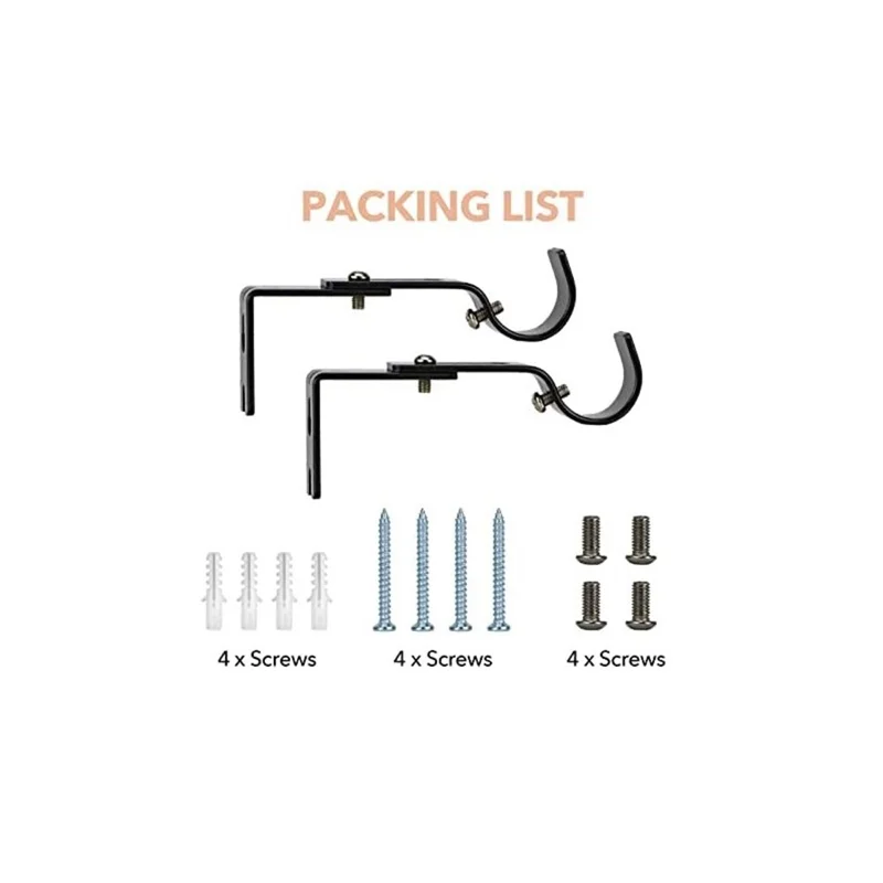 4Pcs Retractable Curtain Rod Holder Fixing Bracket Single Roman Rod Base Support Rack - Black