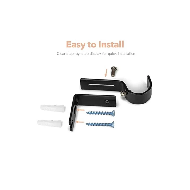 4Pcs Retractable Curtain Rod Holder Fixing Bracket Single Roman Rod Base Support Rack - Black