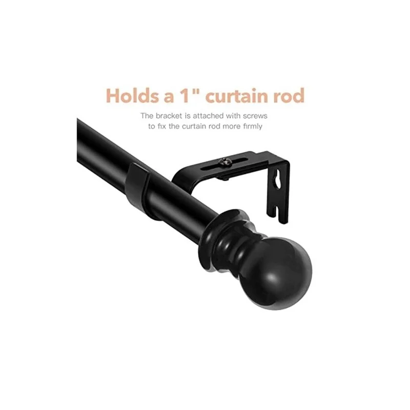 4Pcs Retractable Curtain Rod Holder Fixing Bracket Single Roman Rod Base Support Rack - Black