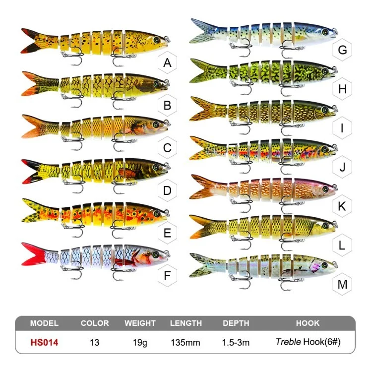 HS014 13.28cm / 19g Wobbler Fishing Lure Multi -junta 8 Segmentos Pescando A Isca de Isca Dura Artificial - Estilo A