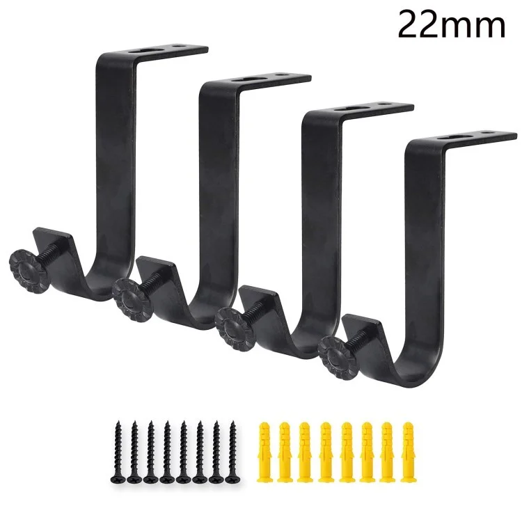 4pcs Iron Cortina de Cortina de Haste Superior Montada em Haste Romana Única Rack de Suporte - 22mm Preto