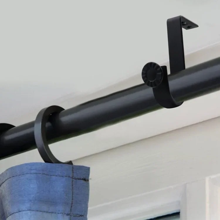 4pcs Iron Cortina de Cortina de Haste Superior Montada em Haste Romana Única Rack de Suporte - 22mm Preto