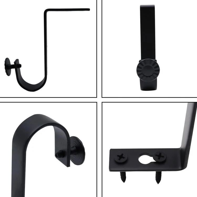 4pcs Iron Cortina de Cortina de Haste Superior Montada em Haste Romana Única Rack de Suporte - 22mm Preto