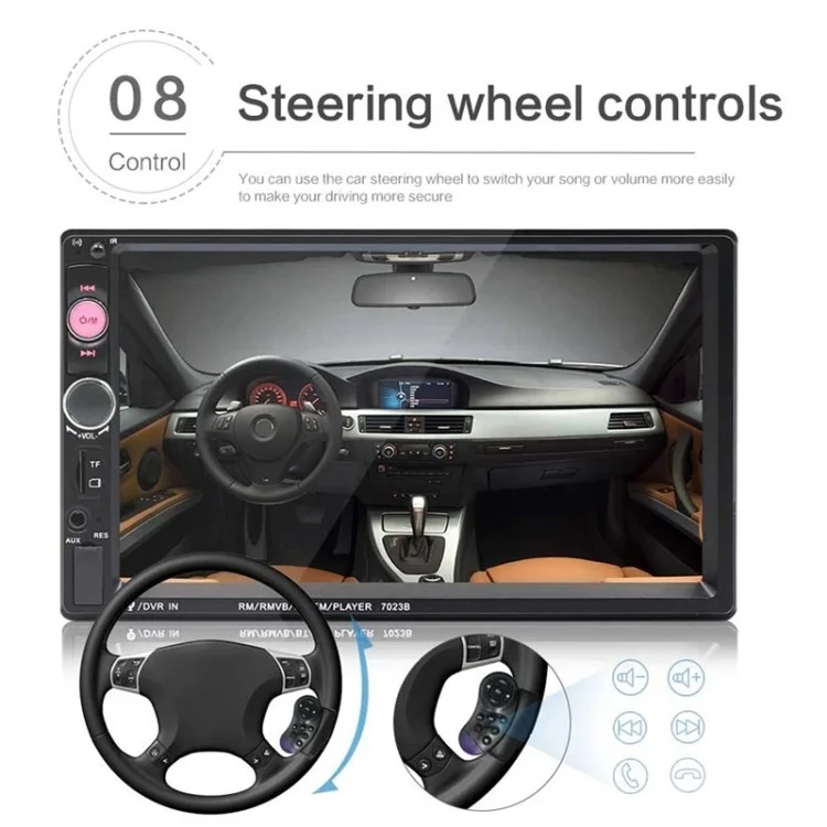 F7023C 2 Din 7 Inch Touch Screen Car Player FM Radio Bluetooth-compatible Stereo Auto MP5 Player - Carplay