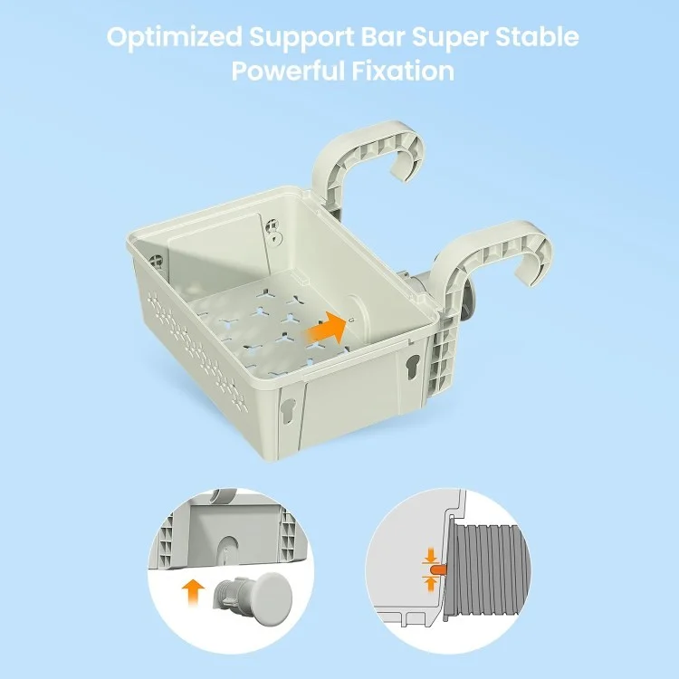 Poolside Plastic Storage Basket Swimming Pool Hanging Organizer with Drink Holder - Grey