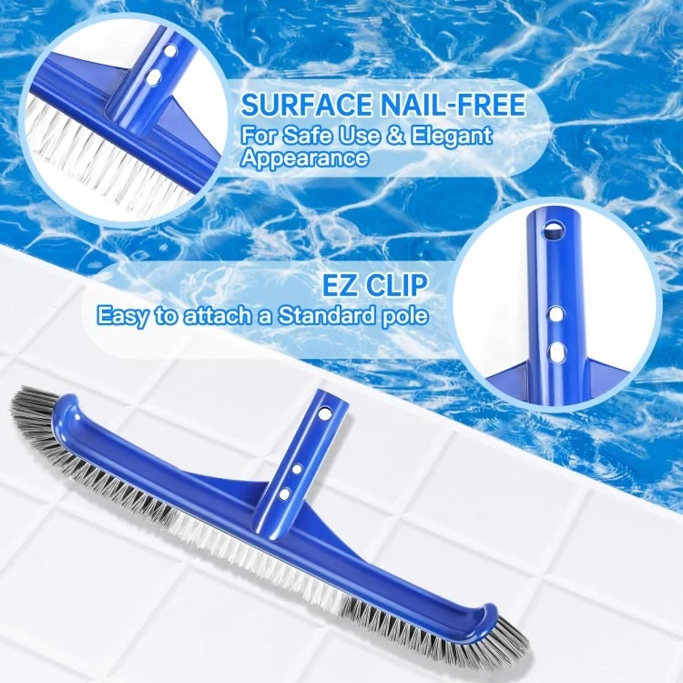 Cepillo de la Piscina de 17.5 Pulgadas Para la Limpieza de Paredes de la Piscina de Nylon Extremos Curvos de la Piscina Del Cepillo de la Piscina