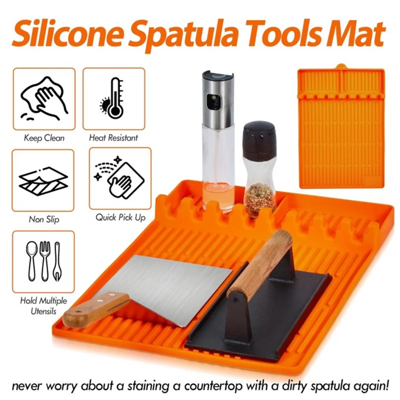 Para Blackstone Silicone Silicone Tools Teraling Secateing Bottle Spatula Storage Mat Grill BBQ Caddy Utensils Holder (BPA Free, Sem FDA) - Vermelho