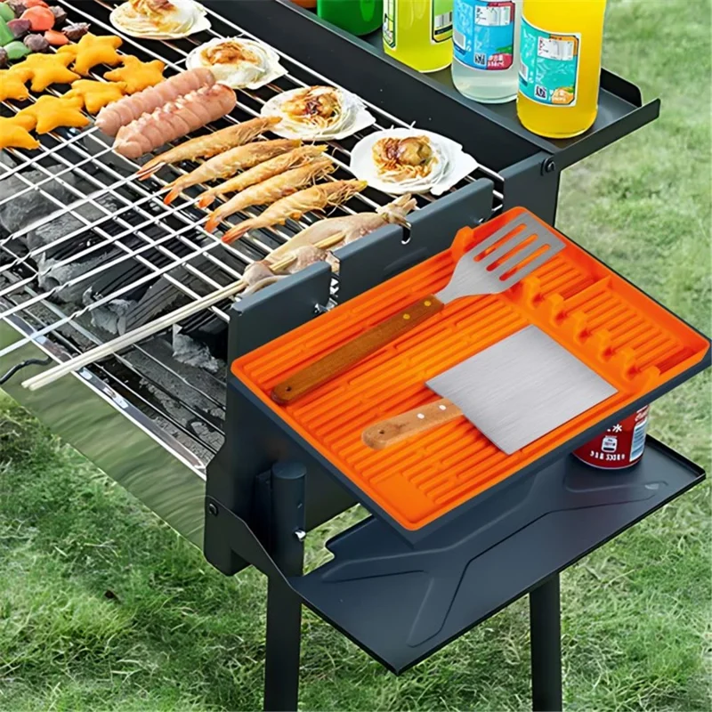 Para Blackstone Silicone Silicone Tools Teraling Secateing Bottle Spatula Storage Mat Grill BBQ Caddy Utensils Holder (BPA Free, Sem FDA) - Vermelho