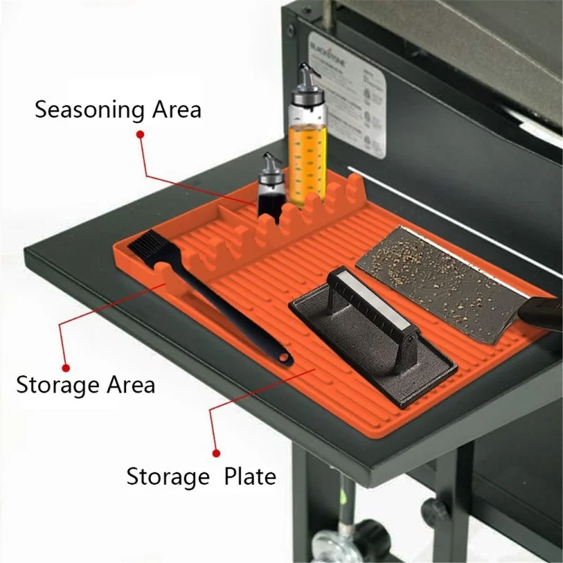 Para Blackstone Silicone Silicone Tools Teraling Secateing Bottle Spatula Storage Mat Grill BBQ Caddy Utensils Holder (BPA Free, Sem FDA) - Vermelho