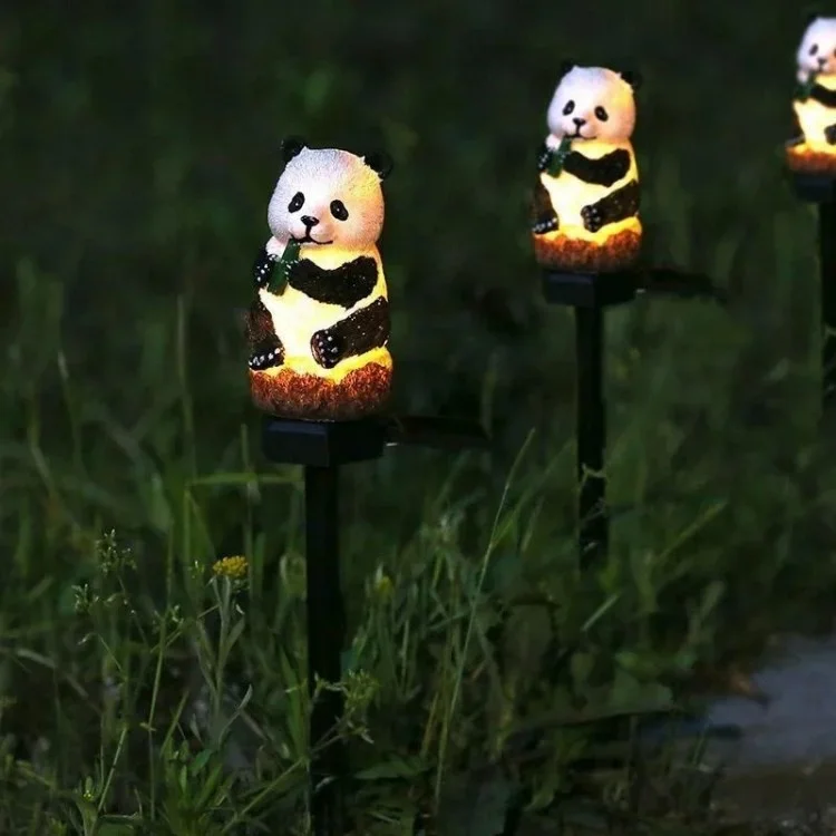 Solar Garden Light Creative Panda Resin Outdoor Statue Light Waterproof Garden Landscape Decoration