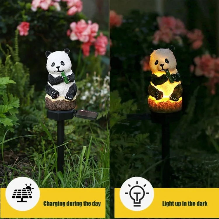 Solar Garden Light Creative Panda Resin Outdoor Statue Light Waterproof Garden Landscape Decoration