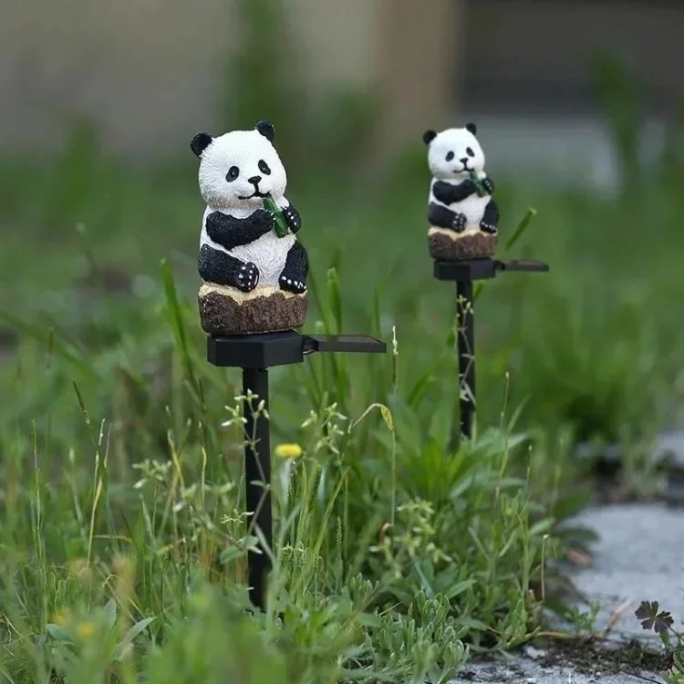 Solar Garden Light Creative Panda Resin Outdoor Statue Light Waterproof Garden Landscape Decoration