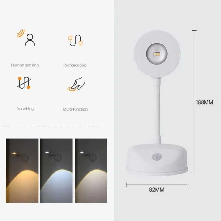 Spotlight Ricaricabile Spot Elettrico Free Electric Light da Parete Interno Spotlight Smart LED Body Sensor Lample - Bianco
