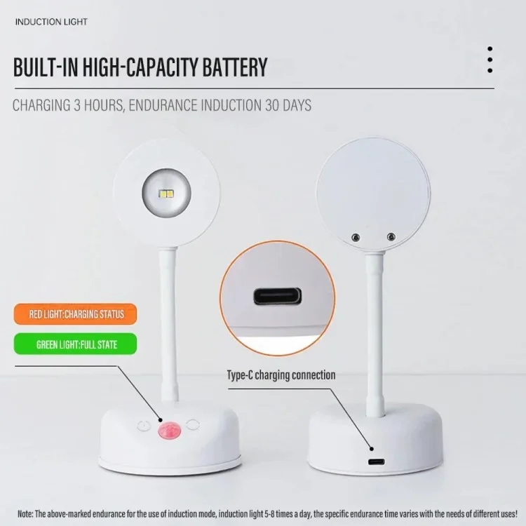 Spotlight Ricaricabile Spot Elettrico Free Electric Light da Parete Interno Spotlight Smart LED Body Sensor Lample - Bianco