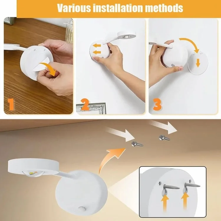Spotlight Ricaricabile Spot Elettrico Free Electric Light da Parete Interno Spotlight Smart LED Body Sensor Lample - Bianco