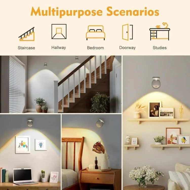 Spotlight Ricaricabile Spot Elettrico Free Electric Light da Parete Interno Spotlight Smart LED Body Sensor Lample - Bianco