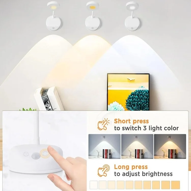 Spotlight Ricaricabile Spot Elettrico Free Electric Light da Parete Interno Spotlight Smart LED Body Sensor Lample - Bianco
