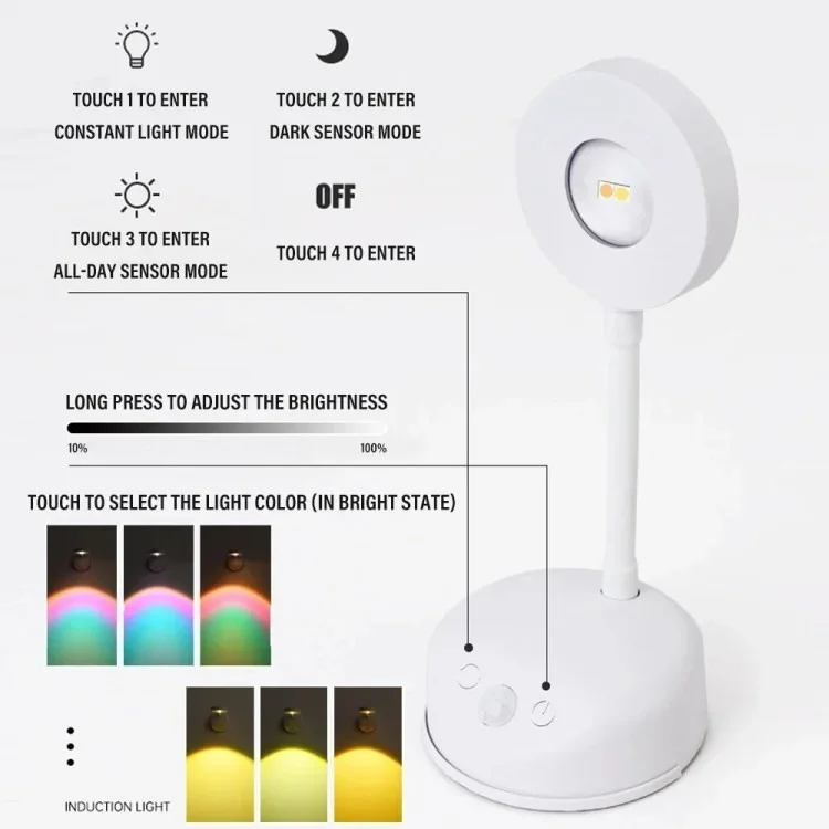Spotlight Ricaricabile Spot Elettrico Free Electric Light da Parete Interno Spotlight Smart LED Body Sensor Lample - Bianco