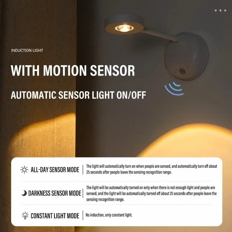 Spotlight Ricaricabile Spot Elettrico Free Electric Light da Parete Interno Spotlight Smart LED Body Sensor Lample - Bianco