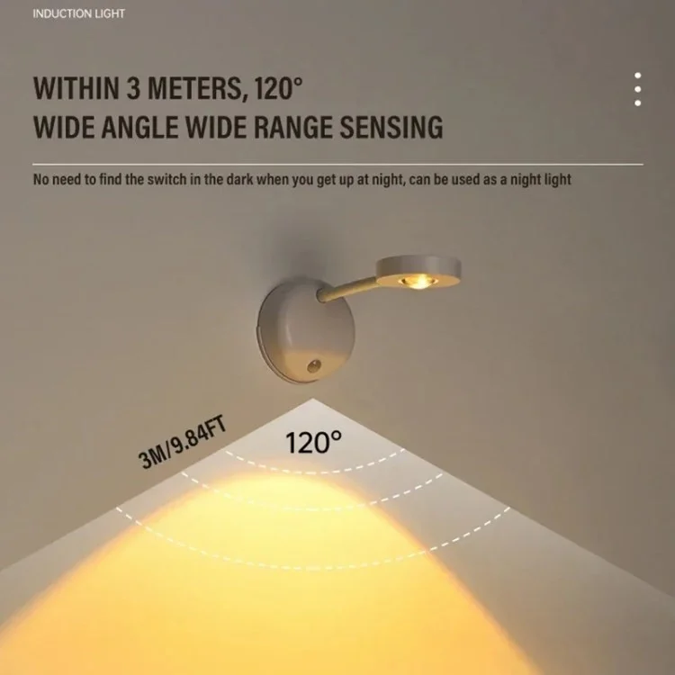 Spotlight Ricaricabile Spot Elettrico Free Electric Light da Parete Interno Spotlight Smart LED Body Sensor Lample - Bianco