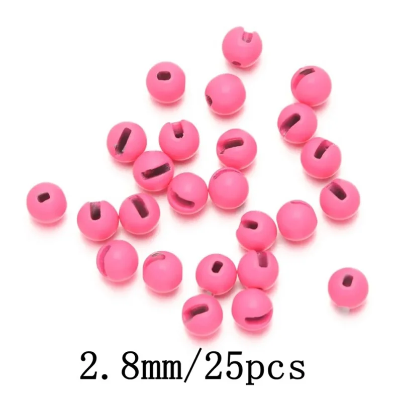 25Pcs 2.8mm High-Density Tungsten Alloy Beads Fly Tying Material Slotted Beads Fishing Lure Accessories - Pink