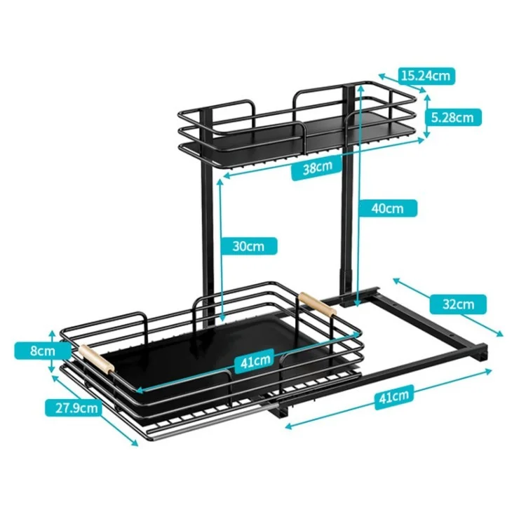 Doppelschichtküchenschrank Rack Unter Waschbecken Lager Rack Küche Arbeitsplatte Aufbewahrungsschublade Rack - Schwarz