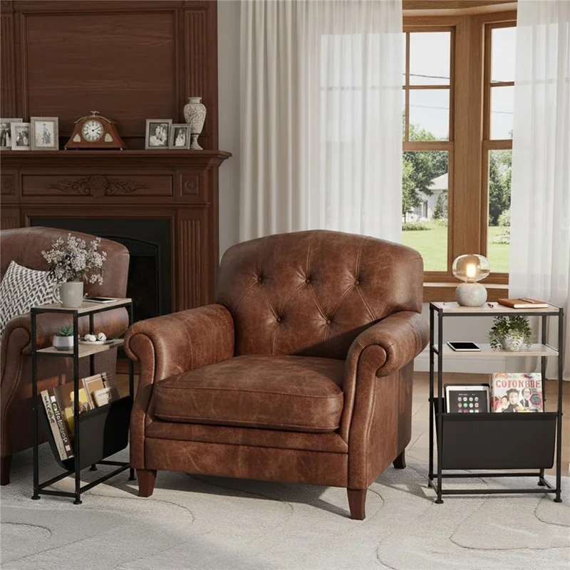 Organizador de Revistas com Estrutura de Metal e Madeira DULCII, com Bolso de Tecido para Escritório Doméstico, 40 x 16,7 x 55cm - Carvalho