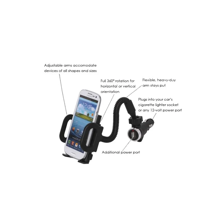 Universal Smartphone Car Mount with USB Car Charger for iPhone BlackBerry HTC Samsung Nokia Motorola etc