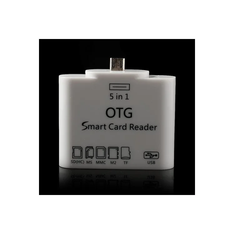 White 5 in 1 OTG Smart Card Reader Connection kit for Samsung HTC Motorola LG Tablet Etc