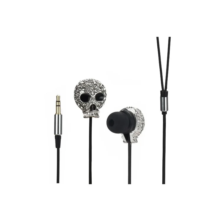Metal Skull Swarovski Crystal In-Ear Headphone for iPod iPad MP3 CD etc - Silver