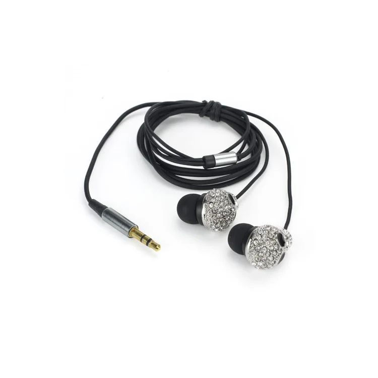Metal Skull Swarovski Crystal In-Ear Headphone for iPod iPad MP3 CD etc - Silver