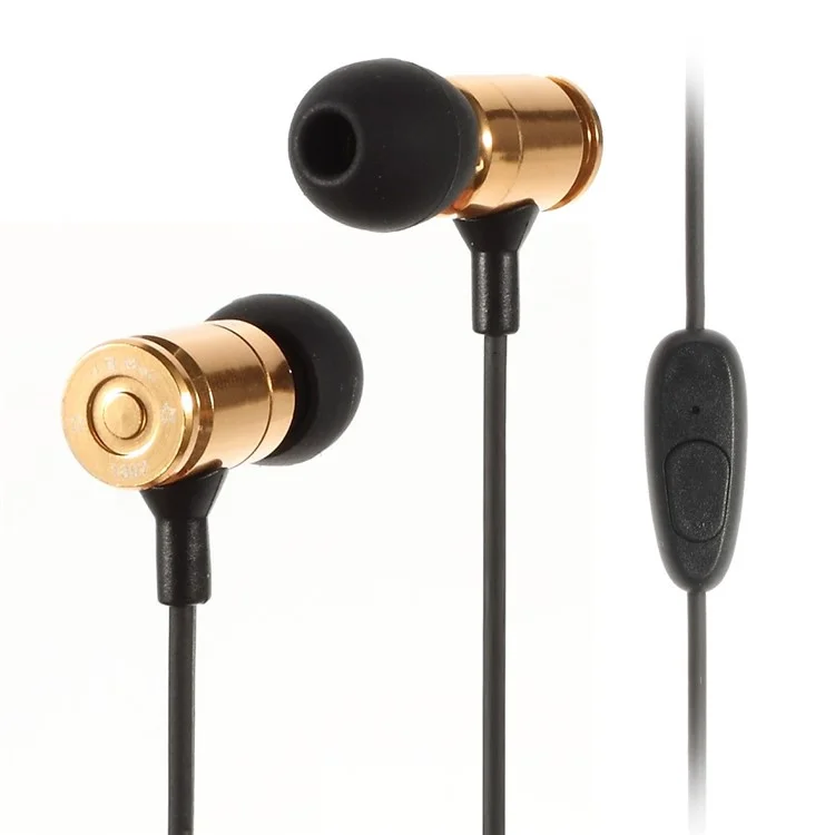 JBMMJ-007 3.5mm In-ear Metal Earphone w/ Mic for iPhone iPad Samsung HTC - Black / Gold