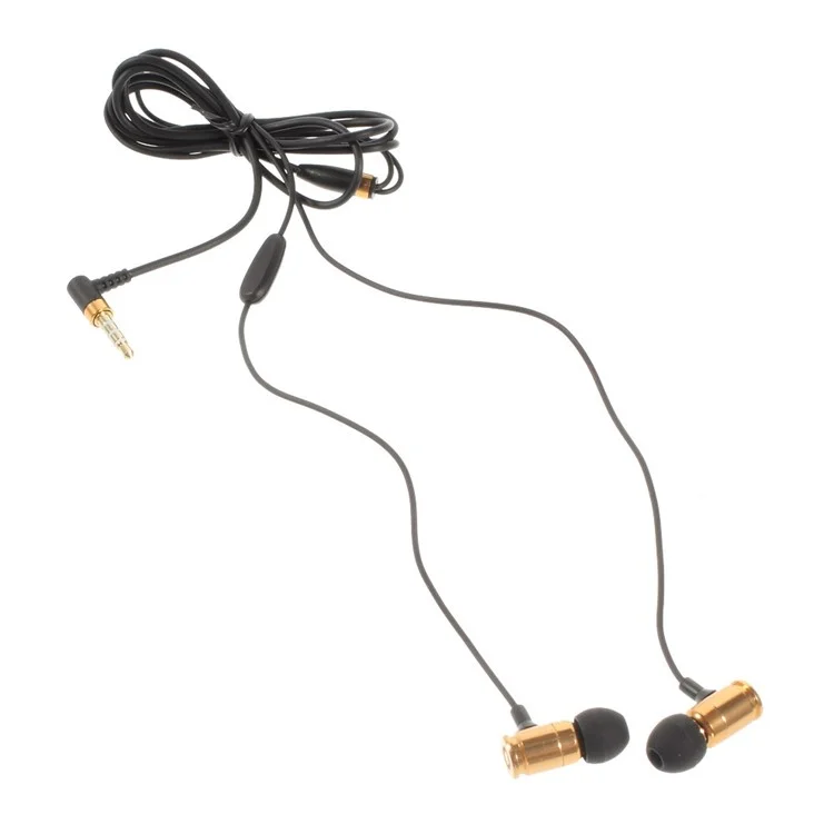 JBMMJ-007 3.5mm In-ear Metal Earphone w/ Mic for iPhone iPad Samsung HTC - Black / Gold
